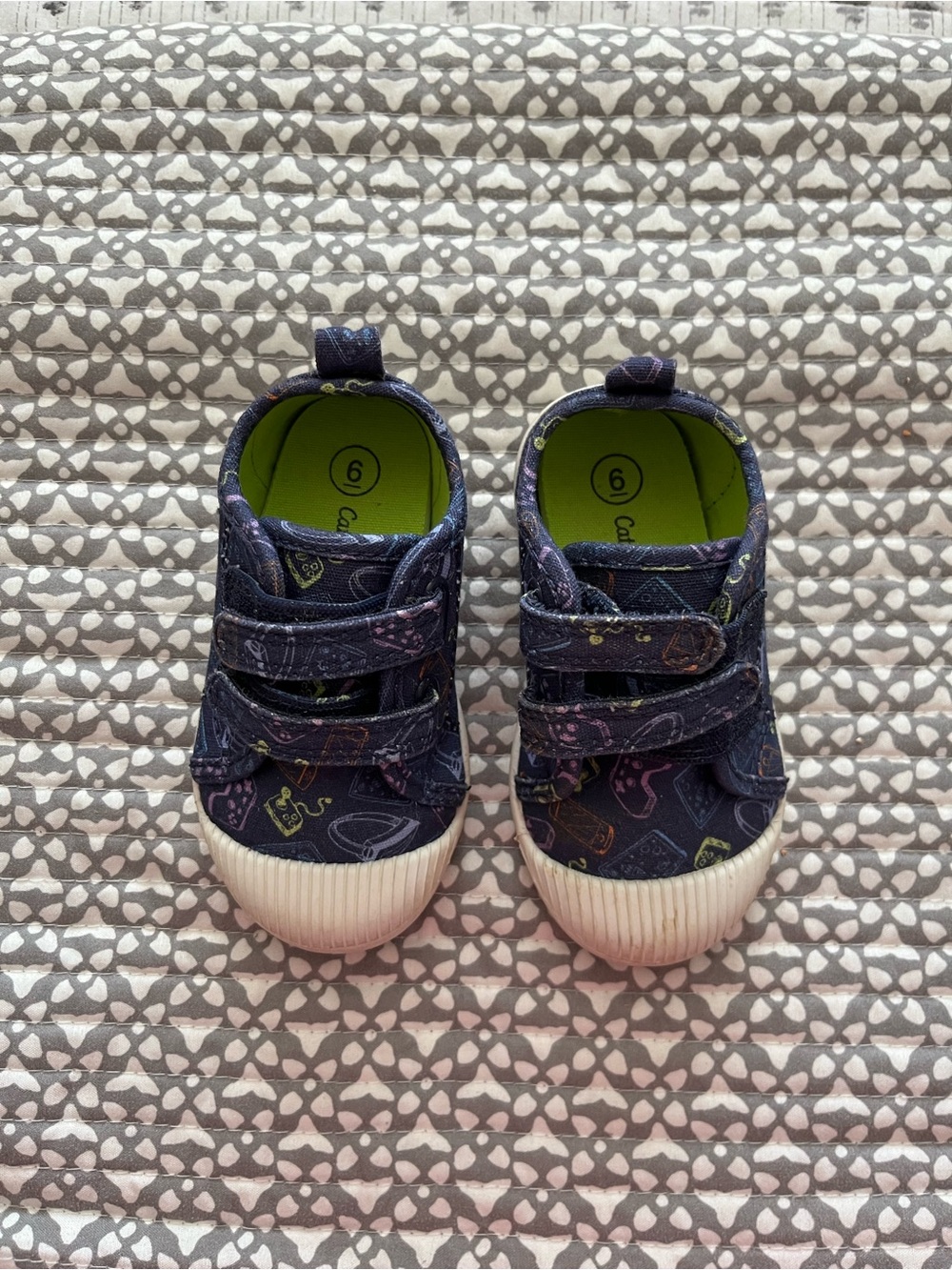 Toddler Navy Patterned Velcro Sneakers - Size 6